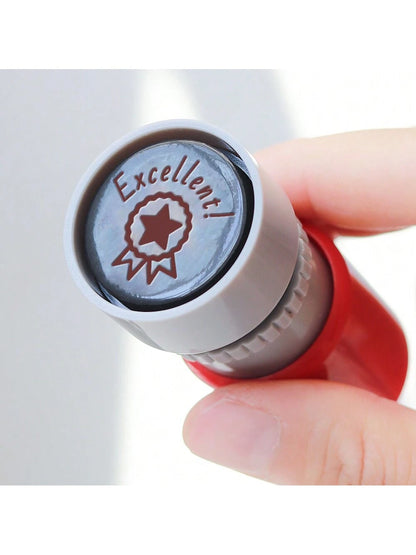 1pc Excellent Teacher Stamp- Fun Stamp For School And Office Use, Classroom Grading Stamp (Red Ink)