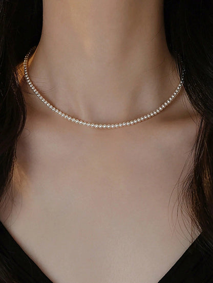 1pc Exquisite Women's S925 Sterling Silver Necklace With Pearl And Seed Beads, Baby Natural Pearl Alternative Fashion Jewelry, Suitable For Daily Wear