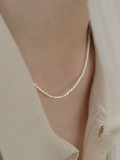 1pc Exquisite Women's S925 Sterling Silver Necklace With Pearl And Seed Beads, Baby Natural Pearl Alternative Fashion Jewelry, Suitable For Daily Wear