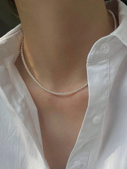 1pc Exquisite Women's S925 Sterling Silver Necklace With Pearl And Seed Beads, Baby Natural Pearl Alternative Fashion Jewelry, Suitable For Daily Wear