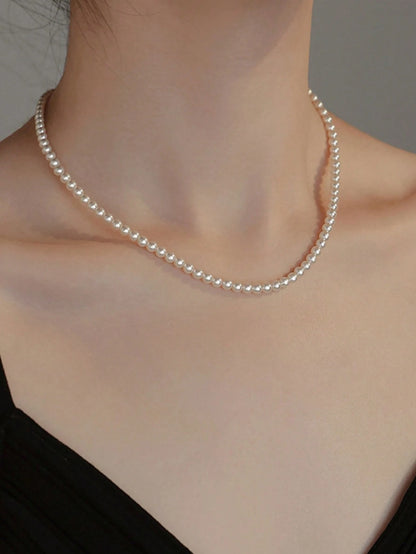1pc Exquisite Women's S925 Sterling Silver Necklace With Pearl And Seed Beads, Baby Natural Pearl Alternative Fashion Jewelry, Suitable For Daily Wear