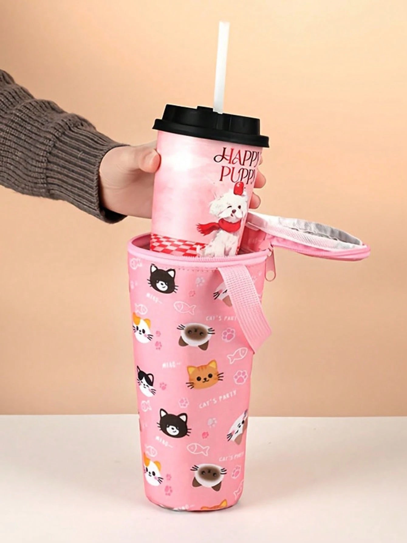 1pc Fashion Milk Tea Insulation And Refrigeration Package, Outdoor Office Reusable Portable Portable Cup Cover, Non-Food Contact Materials, Teacher