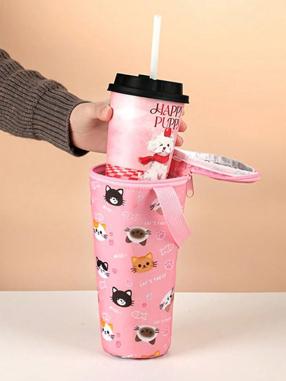 1pc Fashion Milk Tea Insulation And Refrigeration Package, Outdoor Office Reusable Portable Portable Cup Cover, Non-Food Contact Materials, Teacher
