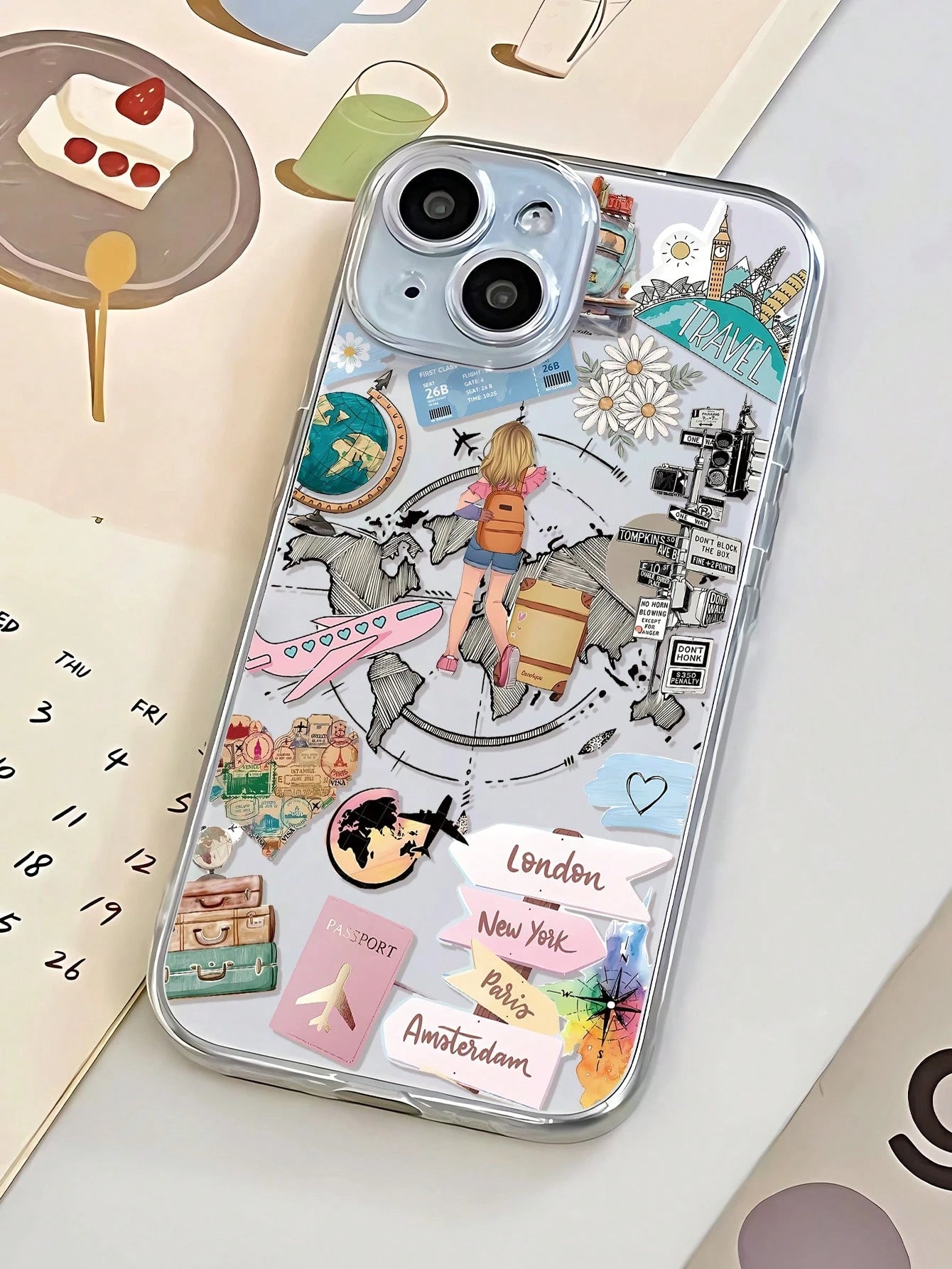1pc Fashion Personalized Travel Collage Design Full Coverage Transparent Anti-Fingerprint TPU Phone Case Compatible With IPhone/Galaxy/IPhone16promax/16/16pro/16plus/11/15/15pro/15promax/12/13/14proma