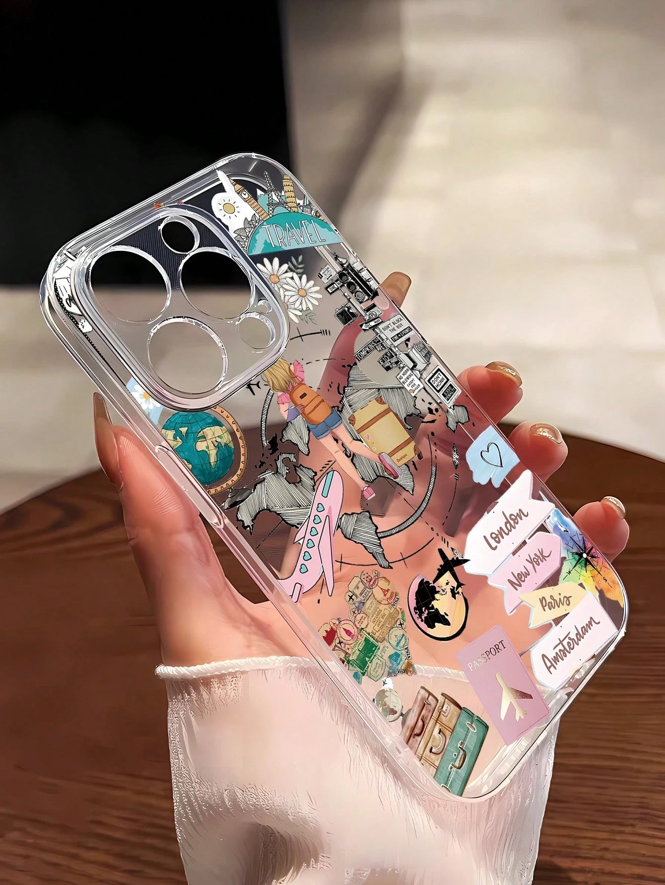 1pc Fashion Personalized Travel Collage Design Full Coverage Transparent Anti-Fingerprint TPU Phone Case Compatible With IPhone/Galaxy/IPhone16promax/16/16pro/16plus/11/15/15pro/15promax/12/13/14proma