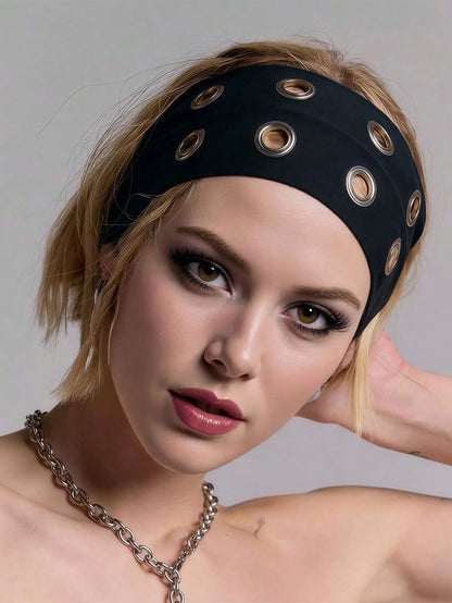 1pc Fashion Punk Gothic Soft Anti-Slip Elastic Hollow Out Headband, Beach Yoga Sports Casual Daily Hair Hoop