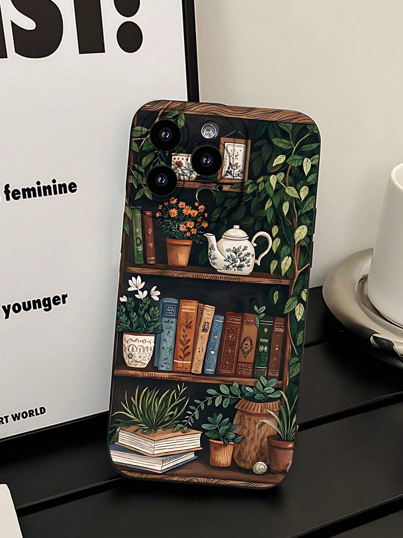 1pc Fashionable Green Plant Tea Set 2D Pattern Phone Case, With Raised Camera Edge And Edge Protection TPU Protective Shell, Suitable For Apple 17/16/15/14/13/12/11 Pro Max And Galaxy S24/S23/S22/S21