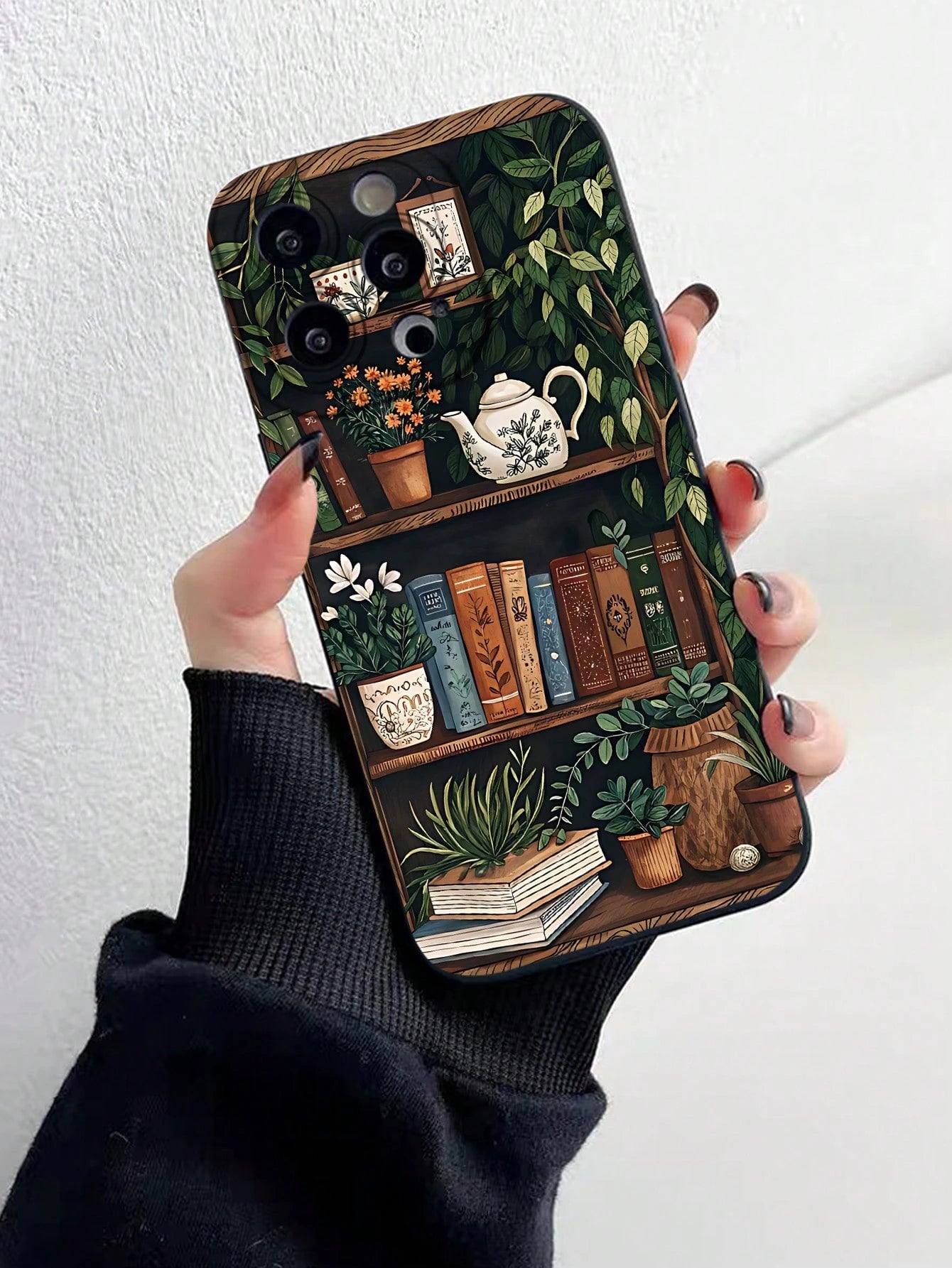 1pc Fashionable Green Plant Tea Set 2D Pattern Phone Case, With Raised Camera Edge And Edge Protection TPU Protective Shell, Suitable For Apple 17/16/15/14/13/12/11 Pro Max And Galaxy S24/S23/S22/S21