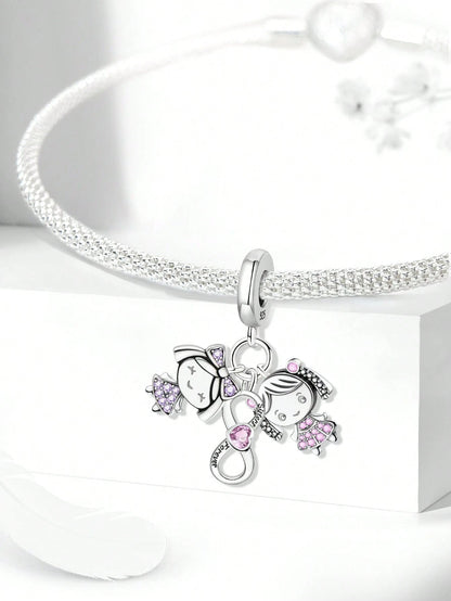 1pc Fashionable Shiny Infinity Pendant Beads, Suitable For DIY Bracelets And Women Jewelry