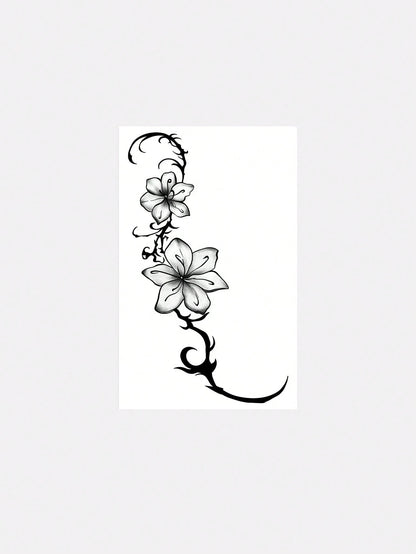 1pc Fashionable Washable Realistic Lily Flower Temporary Tattoo Sticker. Waterproof And Long-Lasting, With Fresh Vine Design, Suitable For Waist Or Side Waist, Suitable For All People,Sketch Style