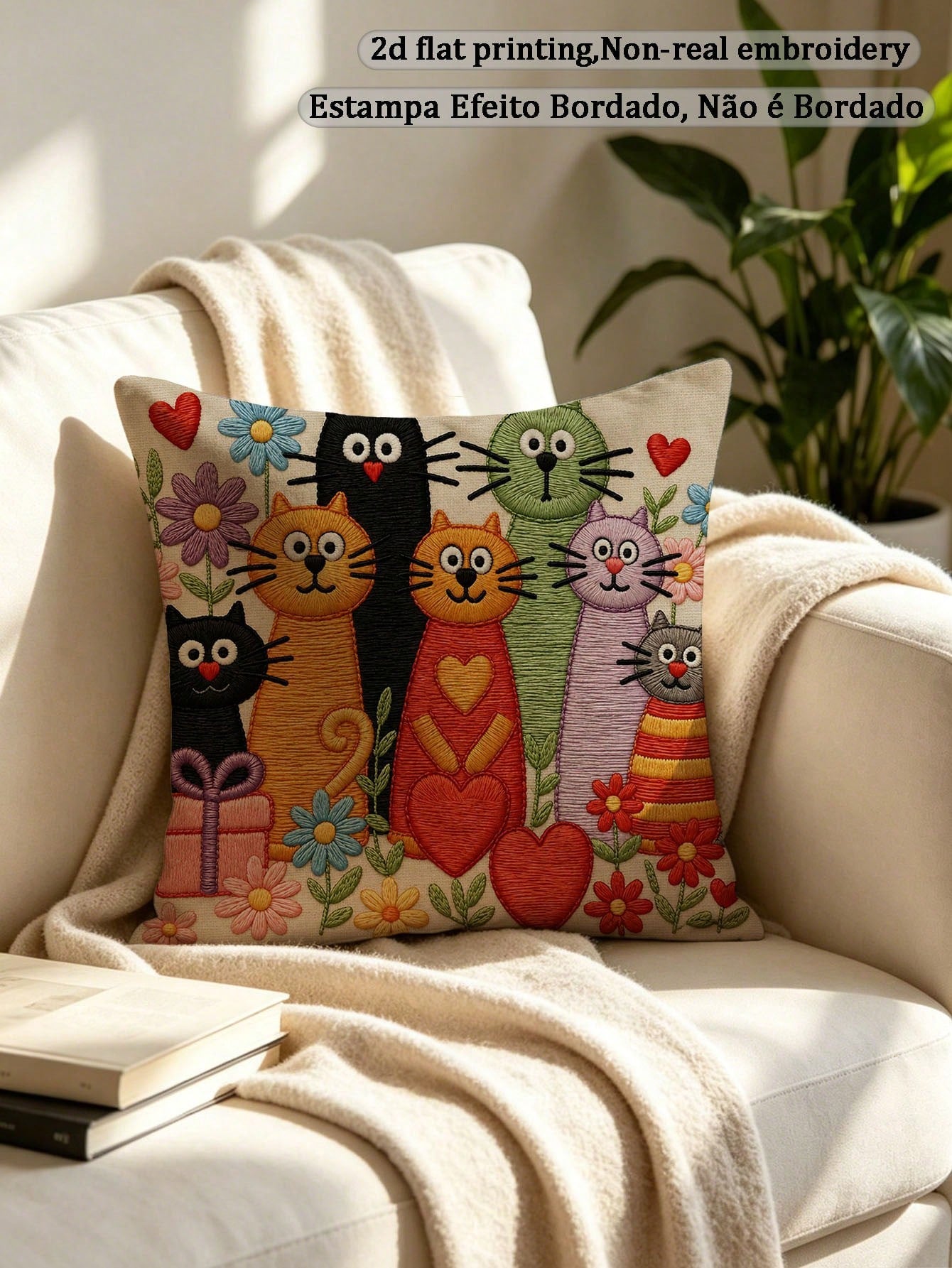 1pc Faux Embroidered Floral Throw Pillow Cover, Digital Printed Soft Short Plush, Zipper Closure, Suitable For Living Room, Bedroom, Office Decoration- Hand Washable (Pillow Insert Not Included), Dec
