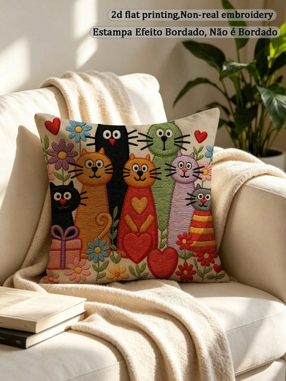 1pc Faux Embroidered Floral Throw Pillow Cover, Digital Printed Soft Short Plush, Zipper Closure, Suitable For Living Room, Bedroom, Office Decoration- Hand Washable (Pillow Insert Not Included), Dec