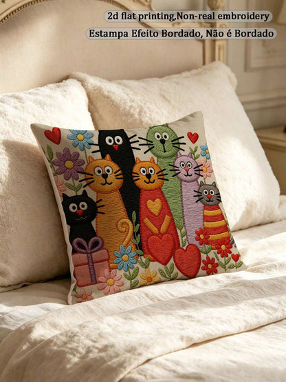 1pc Faux Embroidered Floral Throw Pillow Cover, Digital Printed Soft Short Plush, Zipper Closure, Suitable For Living Room, Bedroom, Office Decoration- Hand Washable (Pillow Insert Not Included), Dec