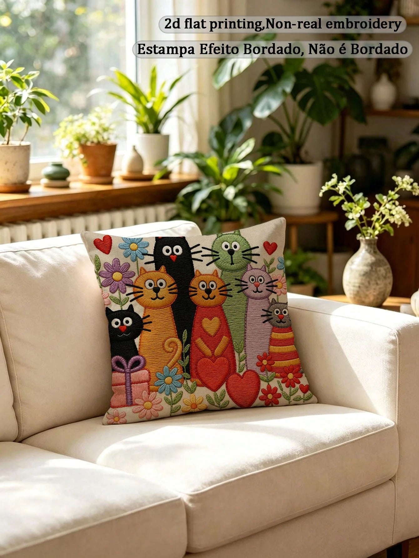 1pc Faux Embroidered Floral Throw Pillow Cover, Digital Printed Soft Short Plush, Zipper Closure, Suitable For Living Room, Bedroom, Office Decoration- Hand Washable (Pillow Insert Not Included), Dec