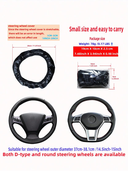 1pc Faux Sheepskin 3D Embroidery With Diamond-Studded Blingbling Car Steering Wheel Cover, Non-Slip, Suitable For 14.5-15 Inches