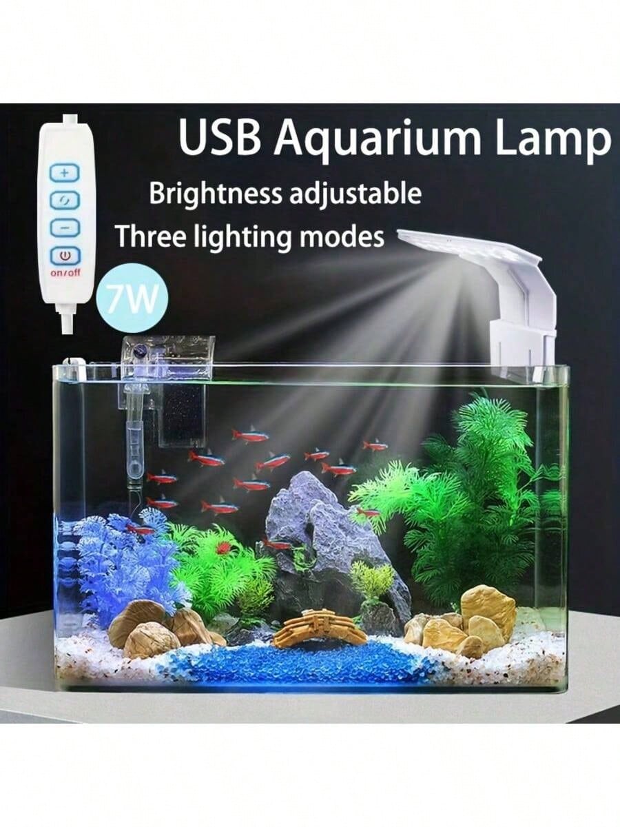 1pc Fish Tank Light, Aquarium Light- USB Powered, 10 Brightness Levels And 3 Lighting Modes- Suitable For Freshwater/Saltwater Fish Tanks, Aquarium Lighting, Aquatic Plants And Underwater Landscape