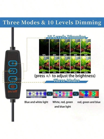 1pc Fish Tank Light, Aquarium Light- USB Powered, 10 Brightness Levels And 3 Lighting Modes- Suitable For Freshwater/Saltwater Fish Tanks, Aquarium Lighting, Aquatic Plants And Underwater Landscape