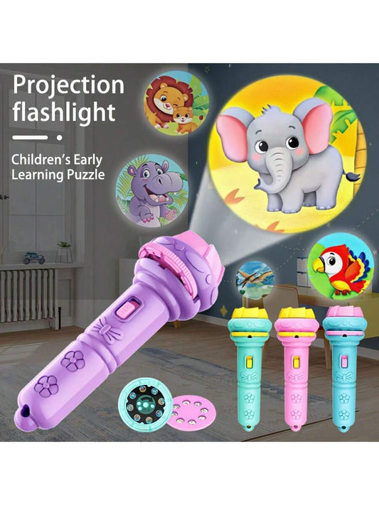 1pc Flashlight With 32 Pattern Projection, 4pcs Cards, Children's Projector Flashlight, Educational Toy With Animal, Dinosaur, Vehicle, Space Themes, Entertaining And Educational, Birthday/Christmas G