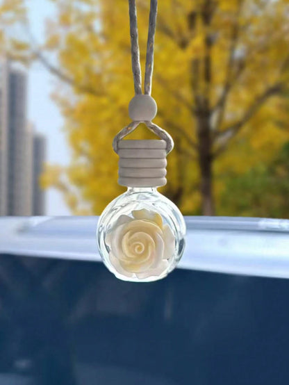 1pc Flower Perfume Bottle Car Rearview Mirror Hanging Decor, Fragrance Diffuser Accessory, Suitable For Men And Women