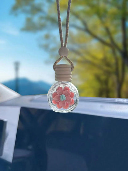 1pc Flower Perfume Bottle Car Rearview Mirror Hanging Decor, Fragrance Diffuser Accessory, Suitable For Men And Women