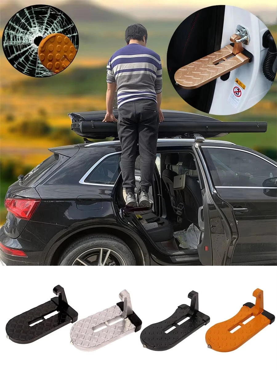 1pc Foldable Roof Rack Step Door Pedal Multi-Functional Universal Lock Foot Pedal Aluminum Alloy Safety Car Accessory
