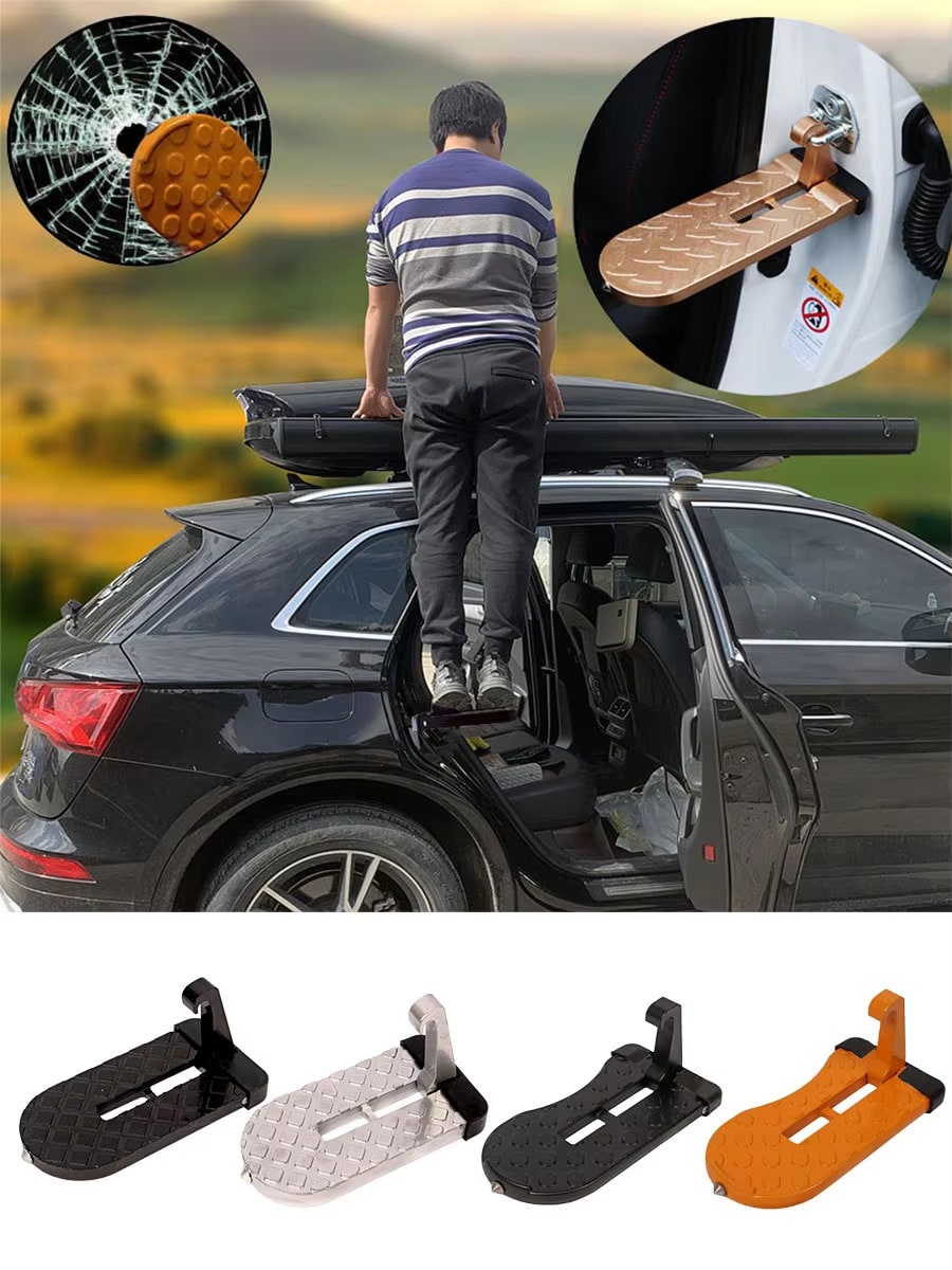 1pc Foldable Roof Rack Step Door Pedal Multi-Functional Universal Lock Foot Pedal Aluminum Alloy Safety Car Accessory