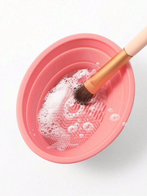1pc Foldable Silicone Makeup Brush Cleaning Bowl- Etercycle Portable Cleaning Tool For Makeup Brushes, Puffs And Sponges