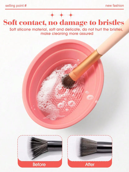 1pc Foldable Silicone Makeup Brush Cleaning Bowl- Etercycle Portable Cleaning Tool For Makeup Brushes, Puffs And Sponges