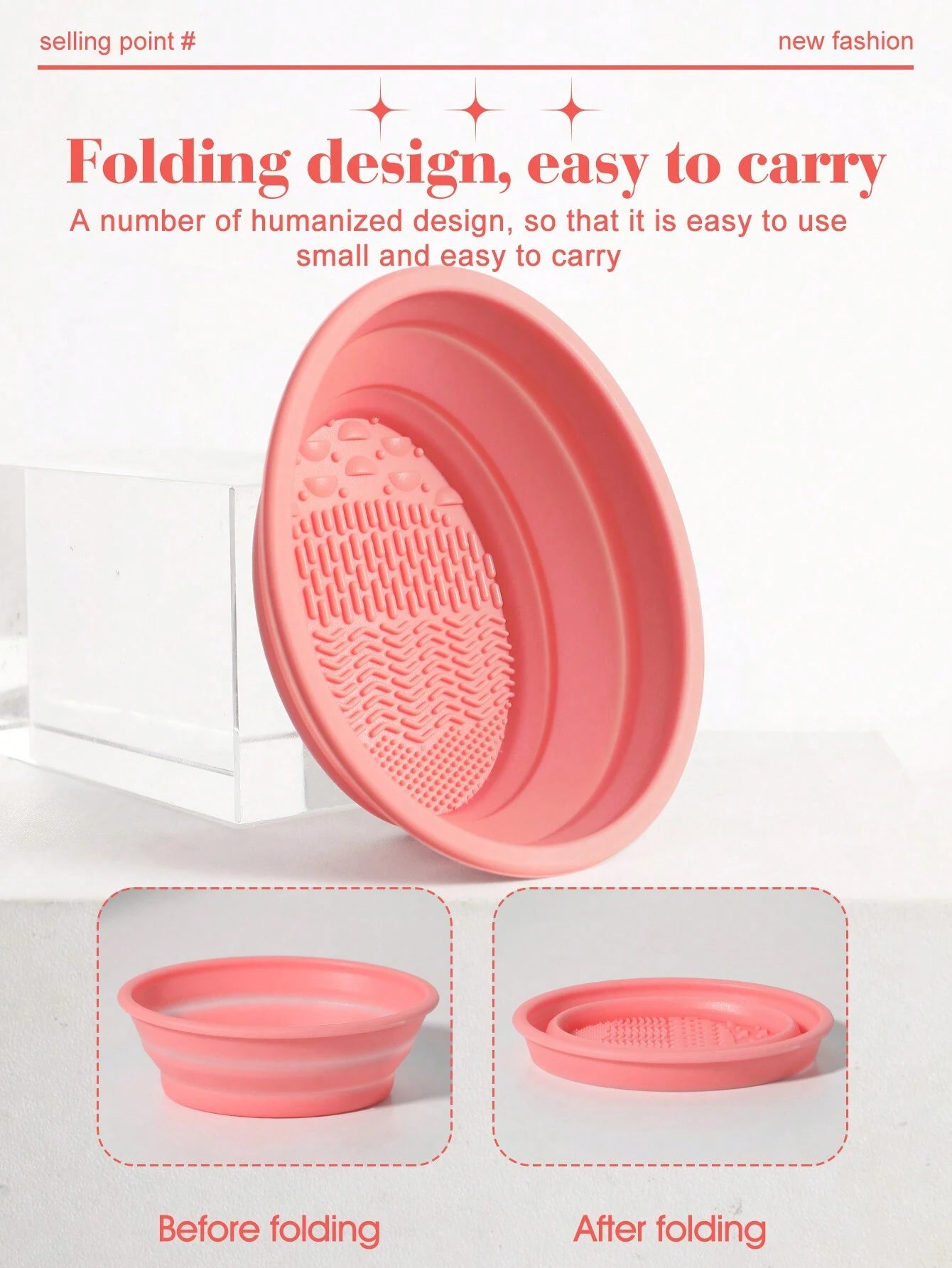1pc Foldable Silicone Makeup Brush Cleaning Bowl- Etercycle Portable Cleaning Tool For Makeup Brushes, Puffs And Sponges