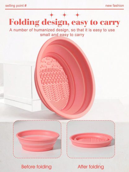 1pc Foldable Silicone Makeup Brush Cleaning Bowl- Etercycle Portable Cleaning Tool For Makeup Brushes, Puffs And Sponges