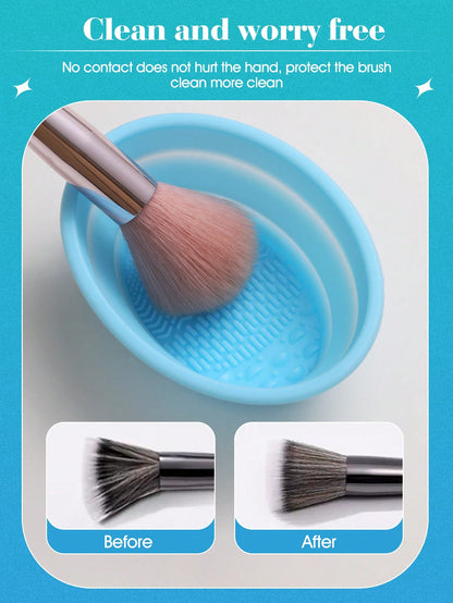 1pc Foldable Silicone Makeup Brush Cleaning Bowl- Etercycle Portable Cleaning Tool For Makeup Brushes, Puffs And Sponges