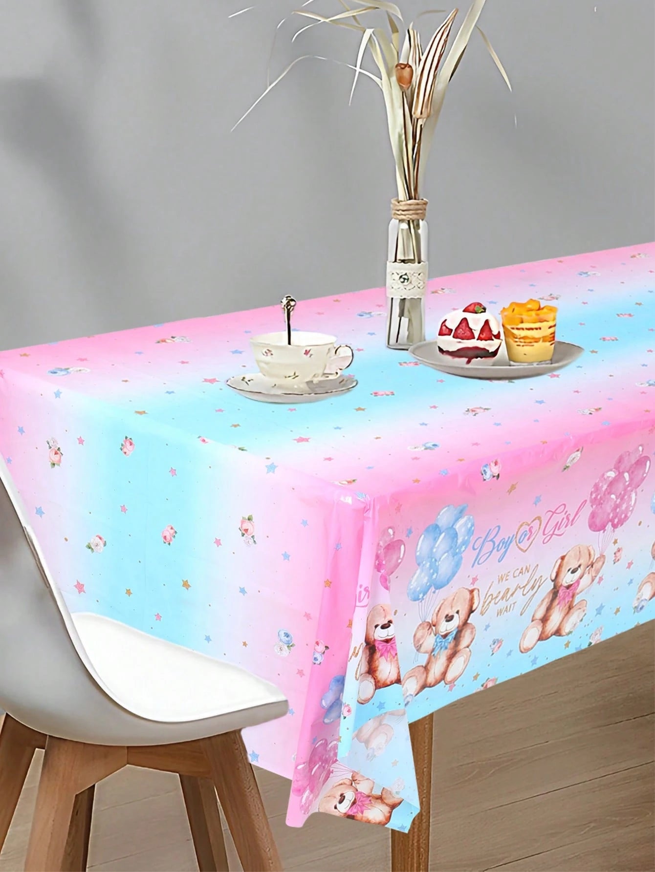 1pc Gender Reveal Party Decorative Tablecloth, Cute Pink & Blue Bear Pattern Disposable Waterproof Table Runner, Perfect For Gender Reveal Party, Baby Shower, Family Events Decoration, Baby Party Gift