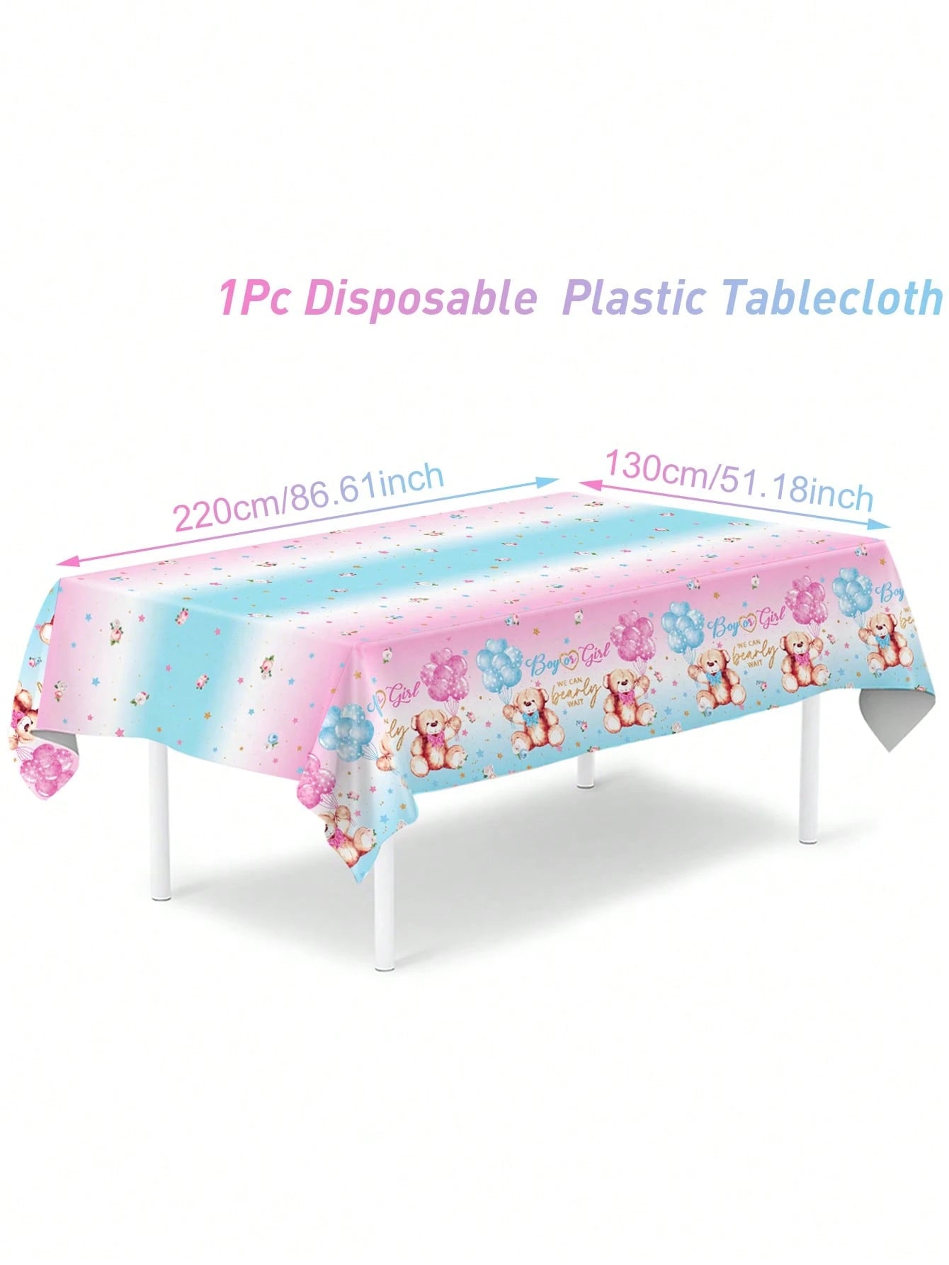 1pc Gender Reveal Party Decorative Tablecloth, Cute Pink & Blue Bear Pattern Disposable Waterproof Table Runner, Perfect For Gender Reveal Party, Baby Shower, Family Events Decoration, Baby Party Gift