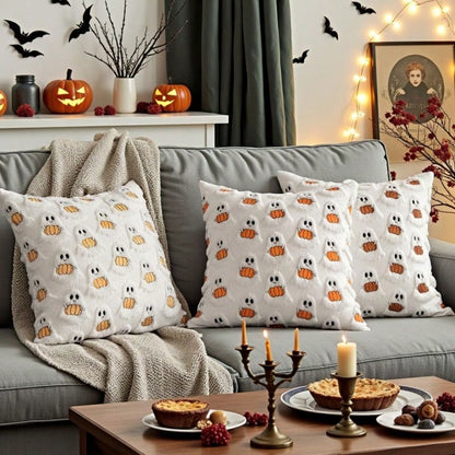 1pc Ghost Pumpkin Plush Cushion Cover, Adorable Quilted Craft Halloween Decor, 18x18 Inch, Suitable For Living Room, Bedroom, Party Decoration, Pillow Insert Not Included