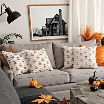1pc Ghost Pumpkin Plush Cushion Cover, Adorable Quilted Craft Halloween Decor, 18x18 Inch, Suitable For Living Room, Bedroom, Party Decoration, Pillow Insert Not Included
