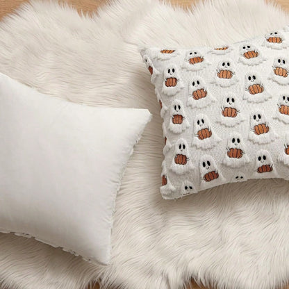1pc Ghost Pumpkin Plush Cushion Cover, Adorable Quilted Craft Halloween Decor, 18x18 Inch, Suitable For Living Room, Bedroom, Party Decoration, Pillow Insert Not Included