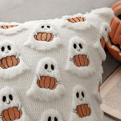 1pc Ghost Pumpkin Plush Cushion Cover, Adorable Quilted Craft Halloween Decor, 18x18 Inch, Suitable For Living Room, Bedroom, Party Decoration, Pillow Insert Not Included