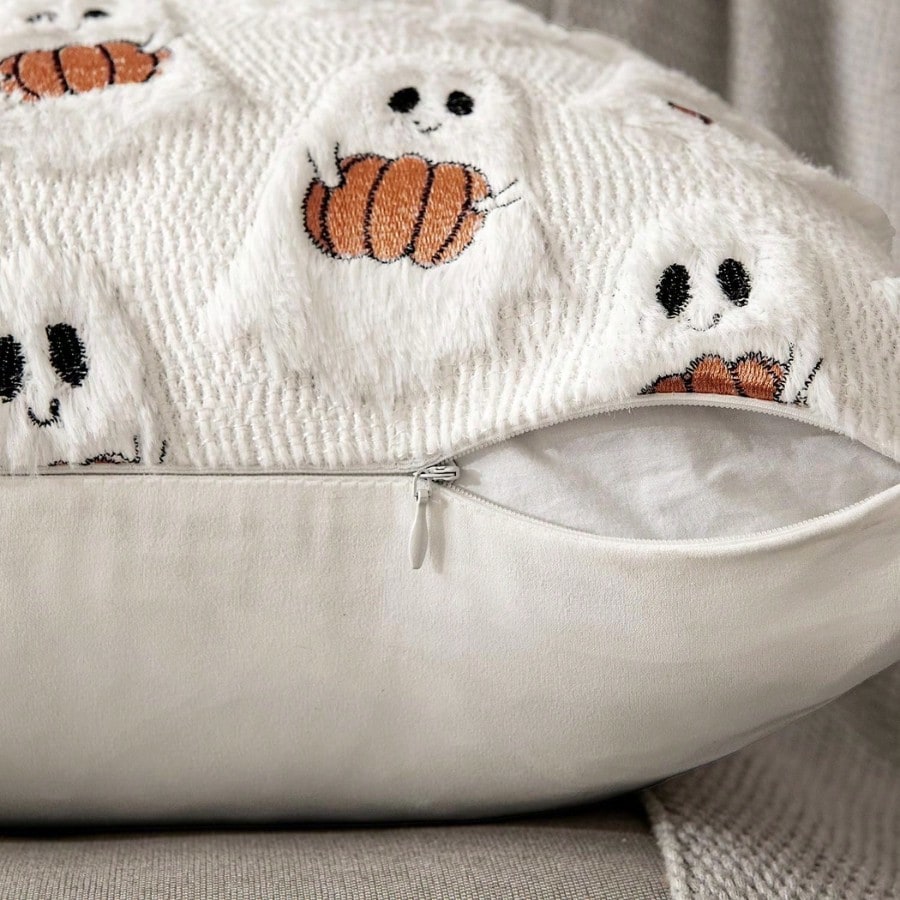 1pc Ghost Pumpkin Plush Cushion Cover, Adorable Quilted Craft Halloween Decor, 18x18 Inch, Suitable For Living Room, Bedroom, Party Decoration, Pillow Insert Not Included