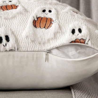 1pc Ghost Pumpkin Plush Cushion Cover, Adorable Quilted Craft Halloween Decor, 18x18 Inch, Suitable For Living Room, Bedroom, Party Decoration, Pillow Insert Not Included