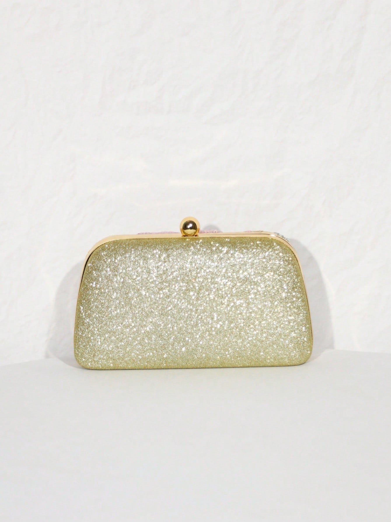 1pc Gold Beaded Clutch Party Bag, Textured Sequin Evening Bag, Ball-Shaped Metal Head, Snap Closure, With Detachable Gold Long Chain Shoulder Strap, Elegant, Exquisite, Textured Clutch Bag, Shoulder B