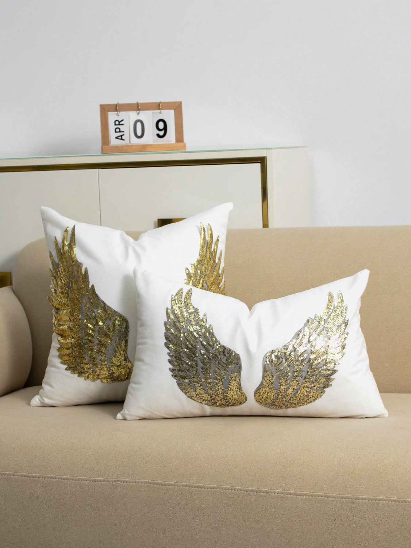 1pc Gold Sequin Wing Pillow Case, Applique Embroidery Craft Bedroom Bed Head Decor Throw Pillow, Living Room Sofa, Balcony Bay Window Decor Cushion Cover, Outdoor Garden, Yard Festival Party Fabric De