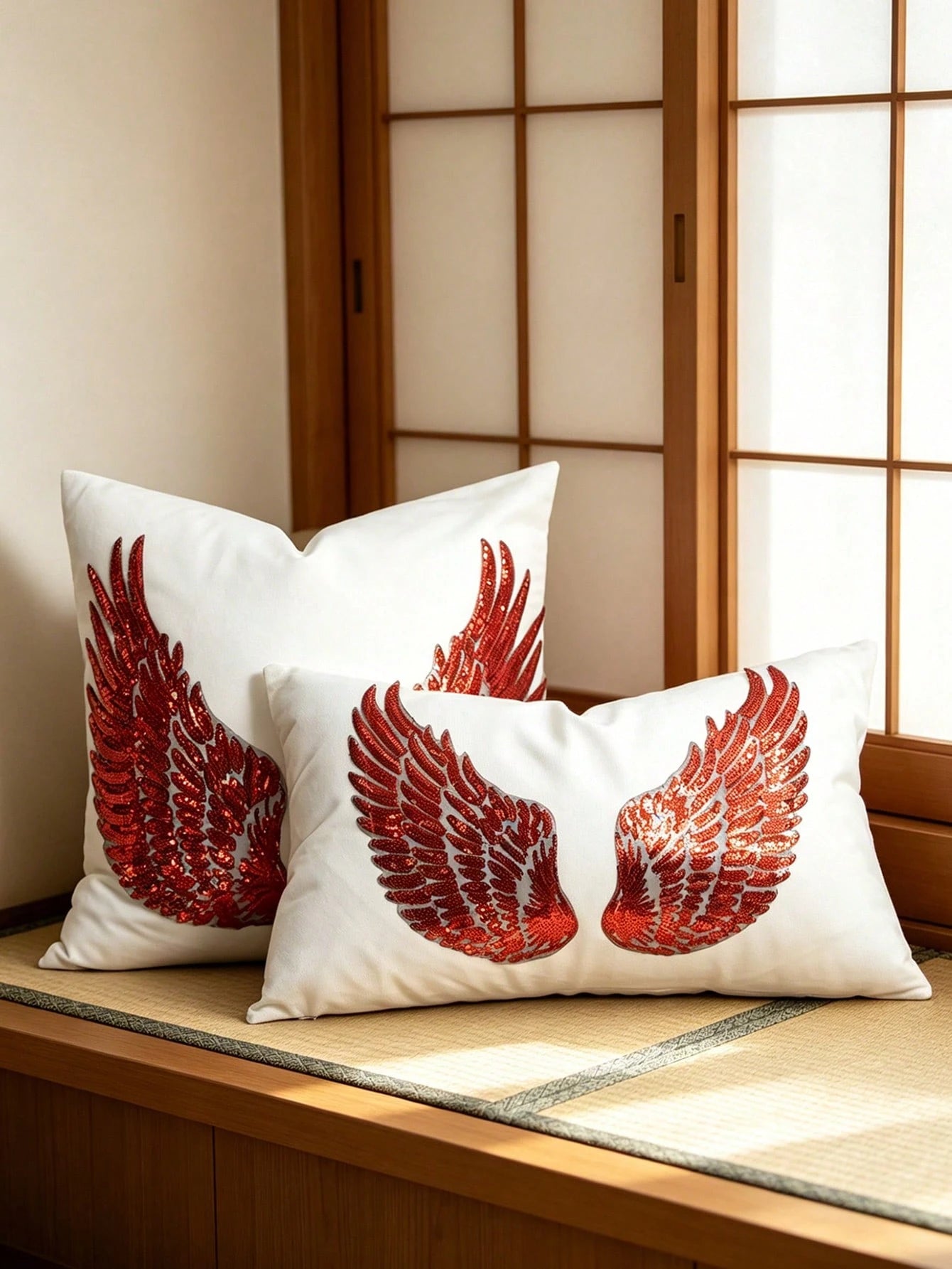 1pc Gold Sequin Wing Pillow Case, Applique Embroidery Craft Bedroom Bed Head Decor Throw Pillow, Living Room Sofa, Balcony Bay Window Decor Cushion Cover, Outdoor Garden, Yard Festival Party Fabric De