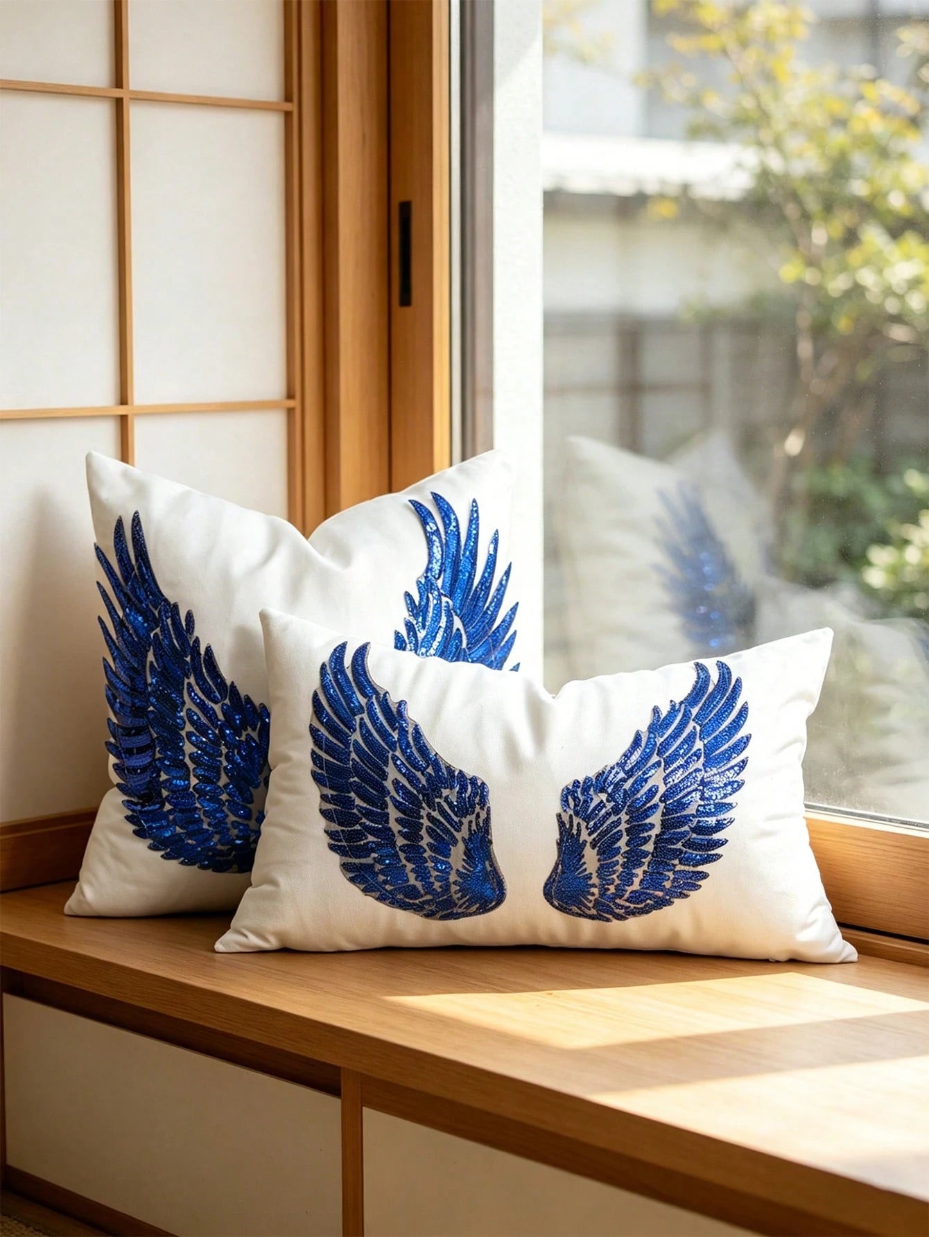1pc Gold Sequin Wing Pillow Case, Applique Embroidery Craft Bedroom Bed Head Decor Throw Pillow, Living Room Sofa, Balcony Bay Window Decor Cushion Cover, Outdoor Garden, Yard Festival Party Fabric De
