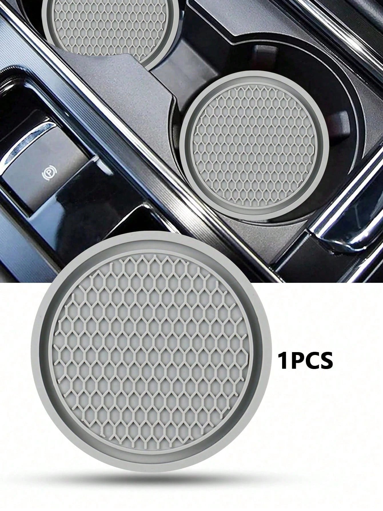 1pc Gray Honeycomb Silicone Car Cup Holder, Universal Car Interior Accessories Cup Mat