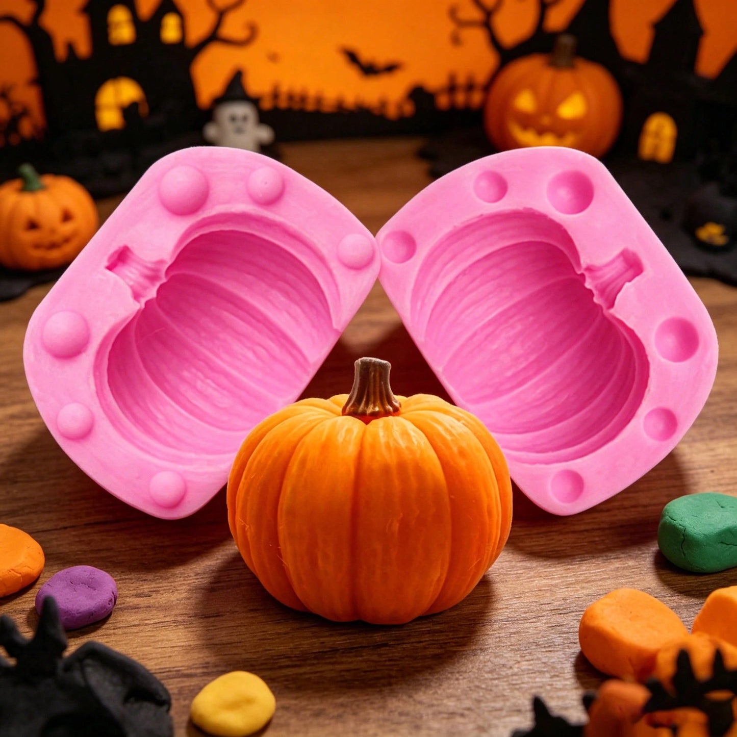 1pc Halloween Cartoon Simple Pumpkin Shaped Silicone Mold, Soap And Clay Handmade Mold, Epoxy Resin Mold, Holiday Decoration Props, Simple Demolding, Reusable Mold.