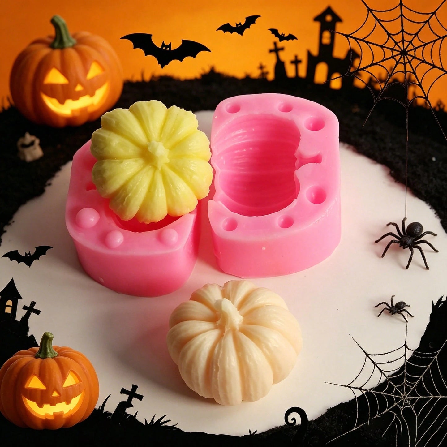 1pc Halloween Cartoon Simple Pumpkin Shaped Silicone Mold, Soap And Clay Handmade Mold, Epoxy Resin Mold, Holiday Decoration Props, Simple Demolding, Reusable Mold.