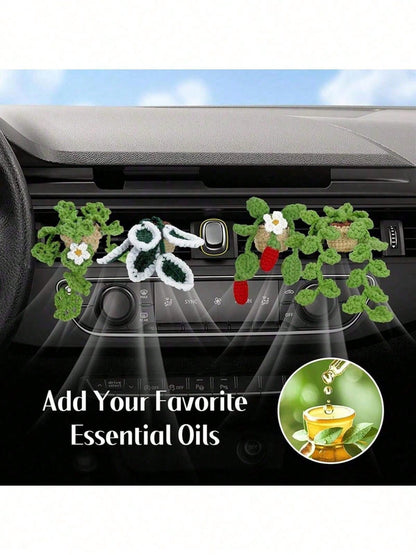1pc Handmade Knitted Car Vent Hanging Basket, Car Decor Vent Clip Ornament, Gift For Car Vent Planter
