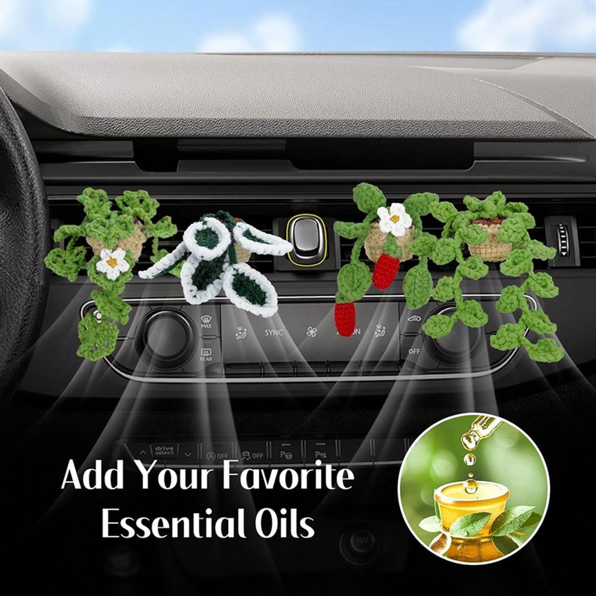 1pc Handmade Knitted Car Vent Hanging Basket, Car Decor Vent Clip Ornament, Gift For Car Vent Planter