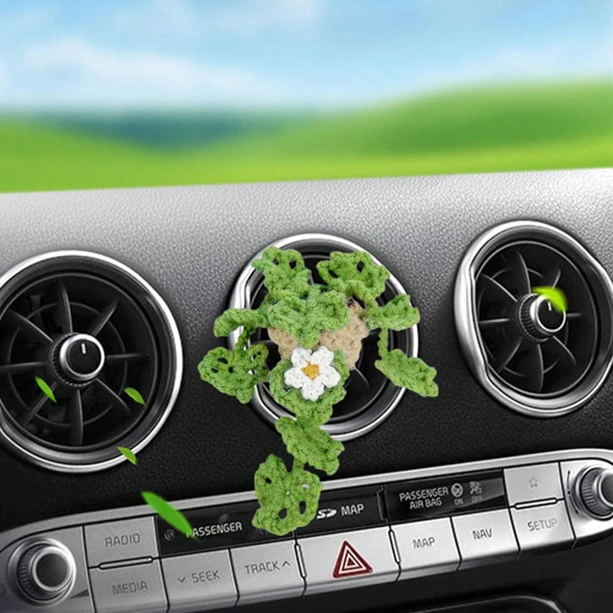 1pc Handmade Knitted Car Vent Hanging Basket, Car Decor Vent Clip Ornament, Gift For Car Vent Planter