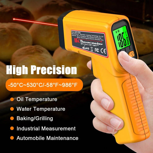 1pc Infrared Thermometer Non-Contact Temperature Gun,-50-530 ℃ Wide Range, Emissivity Adjustable, Handheld Heat Temperature Measuring Tool For Household, Industrial, Electronics, DIY, HVAC, AUTOMOBIL
